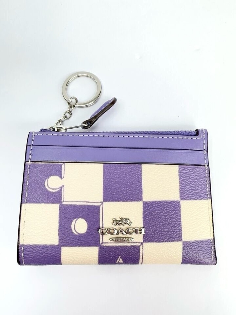 Coach Violet Checkerboard Skinny ID Card Case Holder Wallet Keychain